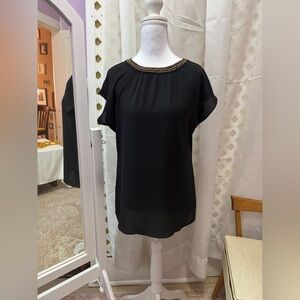 LOFT Black Blouse with Beaded Neckline